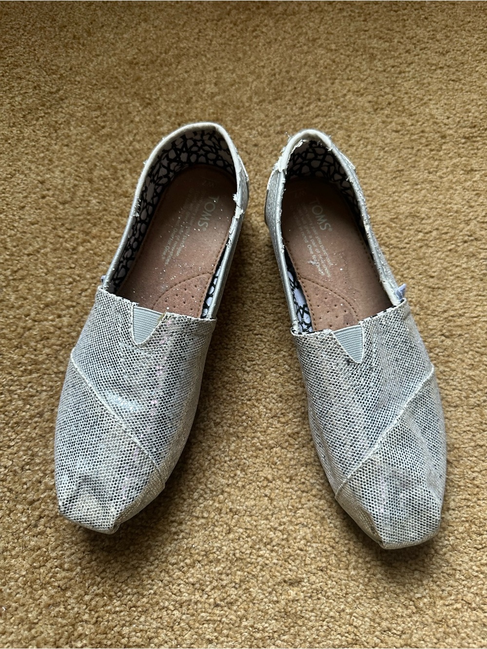 TOMS Silver Glitter Slip-On Flats